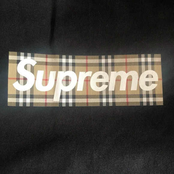 Supreme Black Tee with Plaid Logo